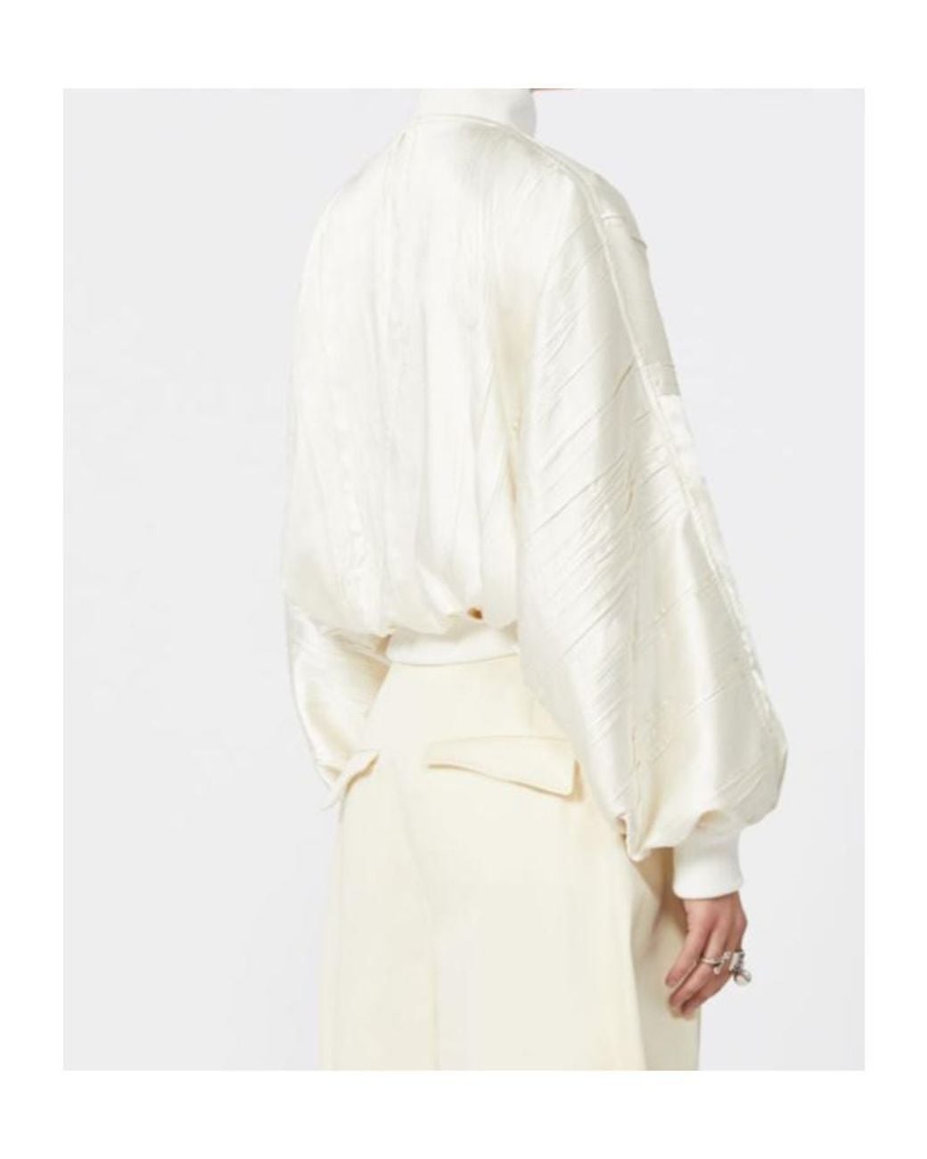 Sportmax White Spxzorro Pleated Satin Bomber Jacket