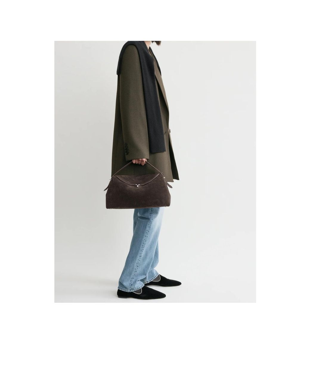 Totême Brown T-Lock Suede Top-Handle Shoulder Bag