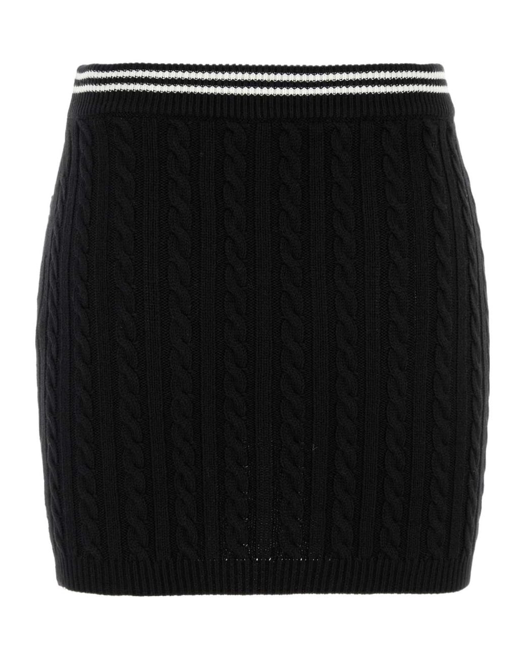 Alessandra Rich Black Stripe Trim Cable-Knitted Mini Skirt