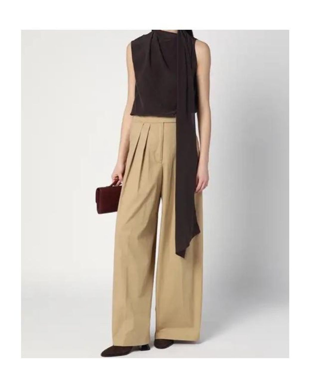 P.A.R.O.S.H. Brown Sleeveless High-Neck Top