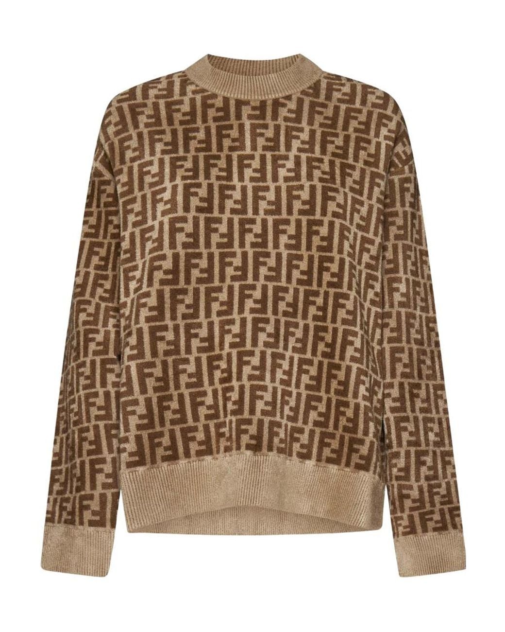 Fendi Brown Ff Pattern Crewneck Jumper