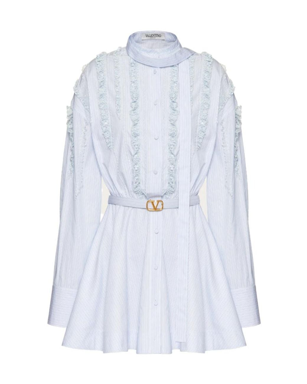 Valentino Blue Striped Long-Sleeved Dress