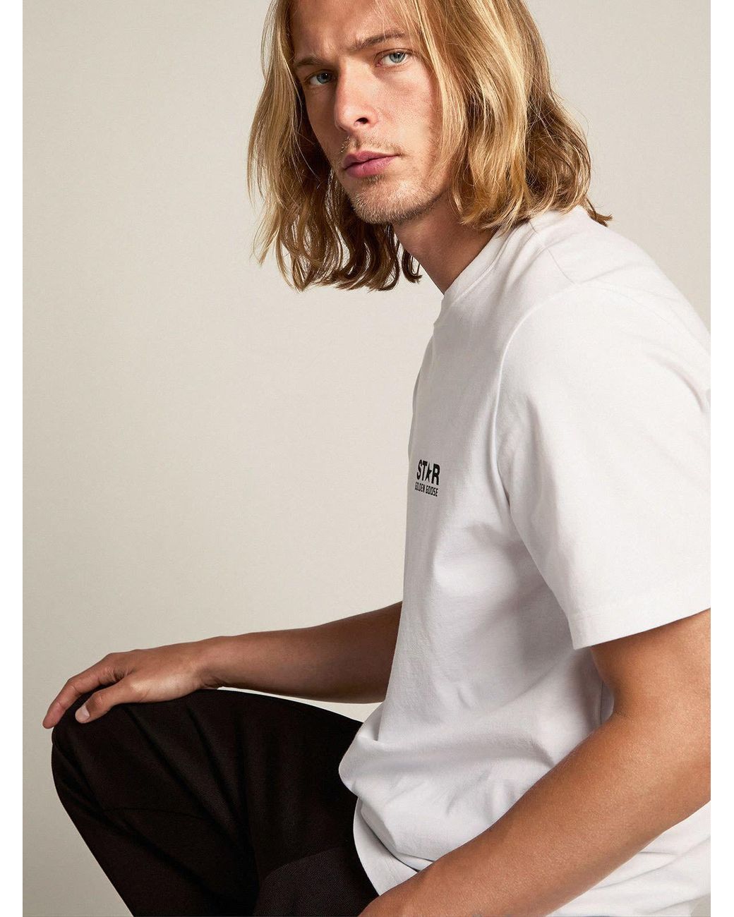 Golden Goose Deluxe Brand White Golden Collection T-Shirt With Contrasting Logo On The Front for men