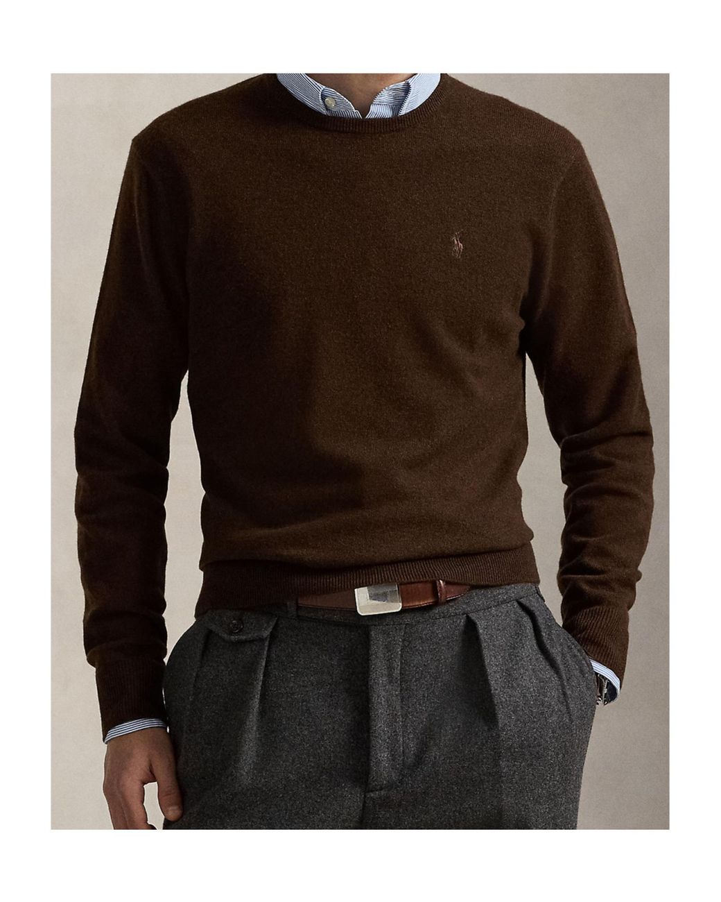 Polo Ralph Lauren Brown Logo Embroidered Crewneck Knit Jumper for men