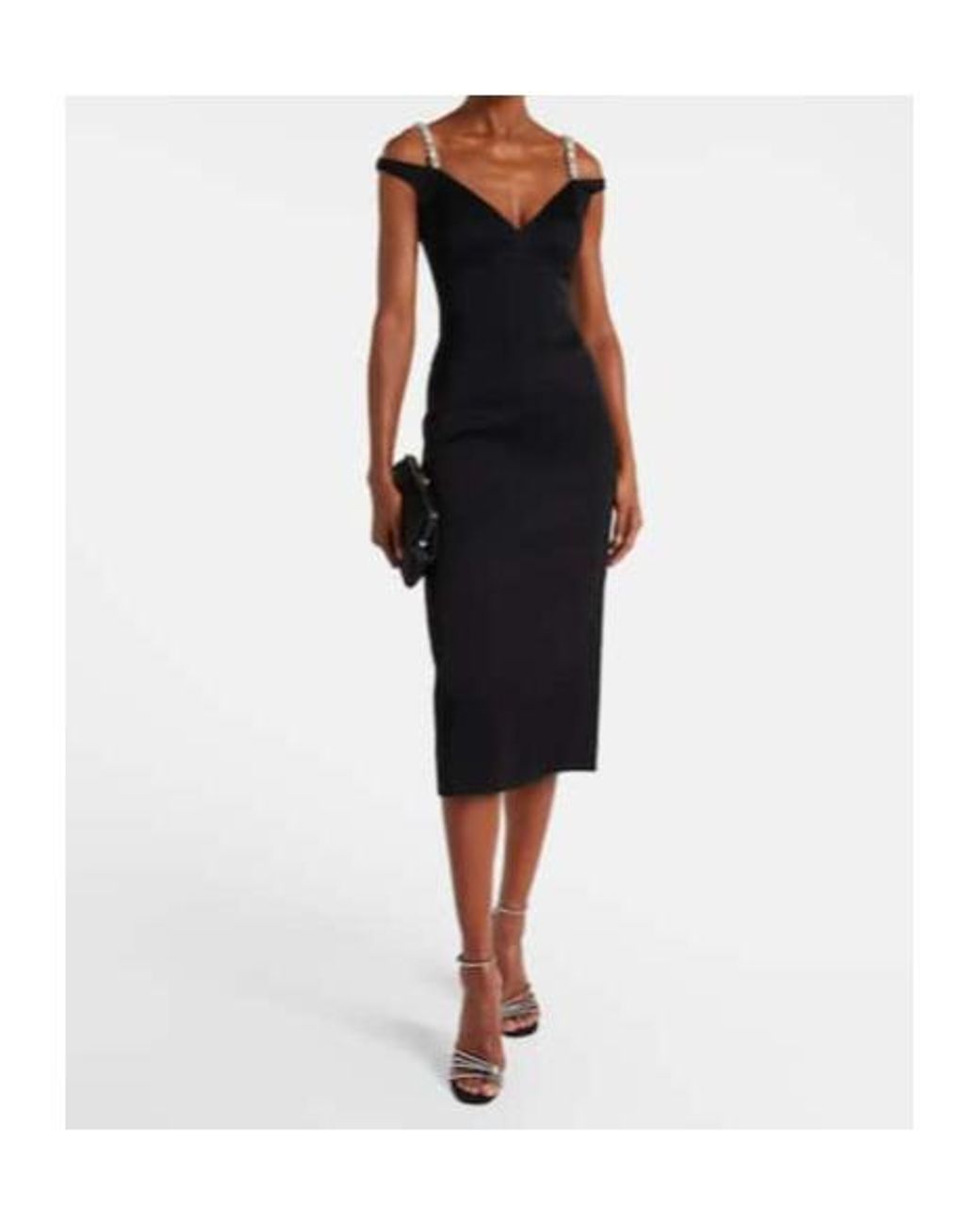 David Koma Black Crystal-Embellished Satin Midi Dress