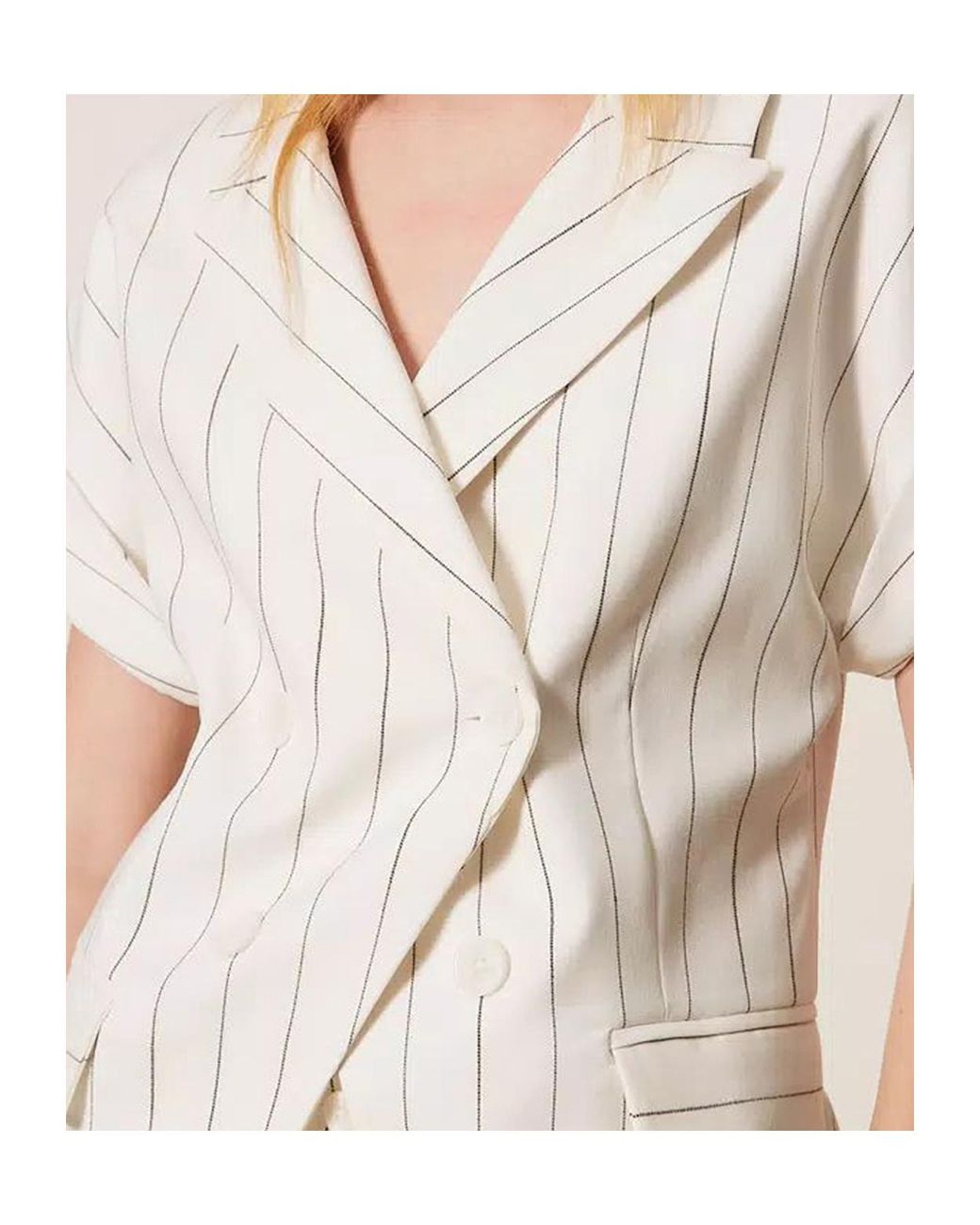 Twinset White Double-Breasted Pinstriped Vest