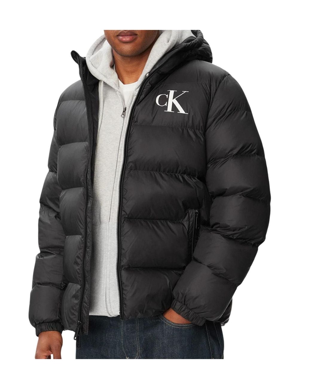 Calvin Klein Black Logo-Print Puffer Jacket for men
