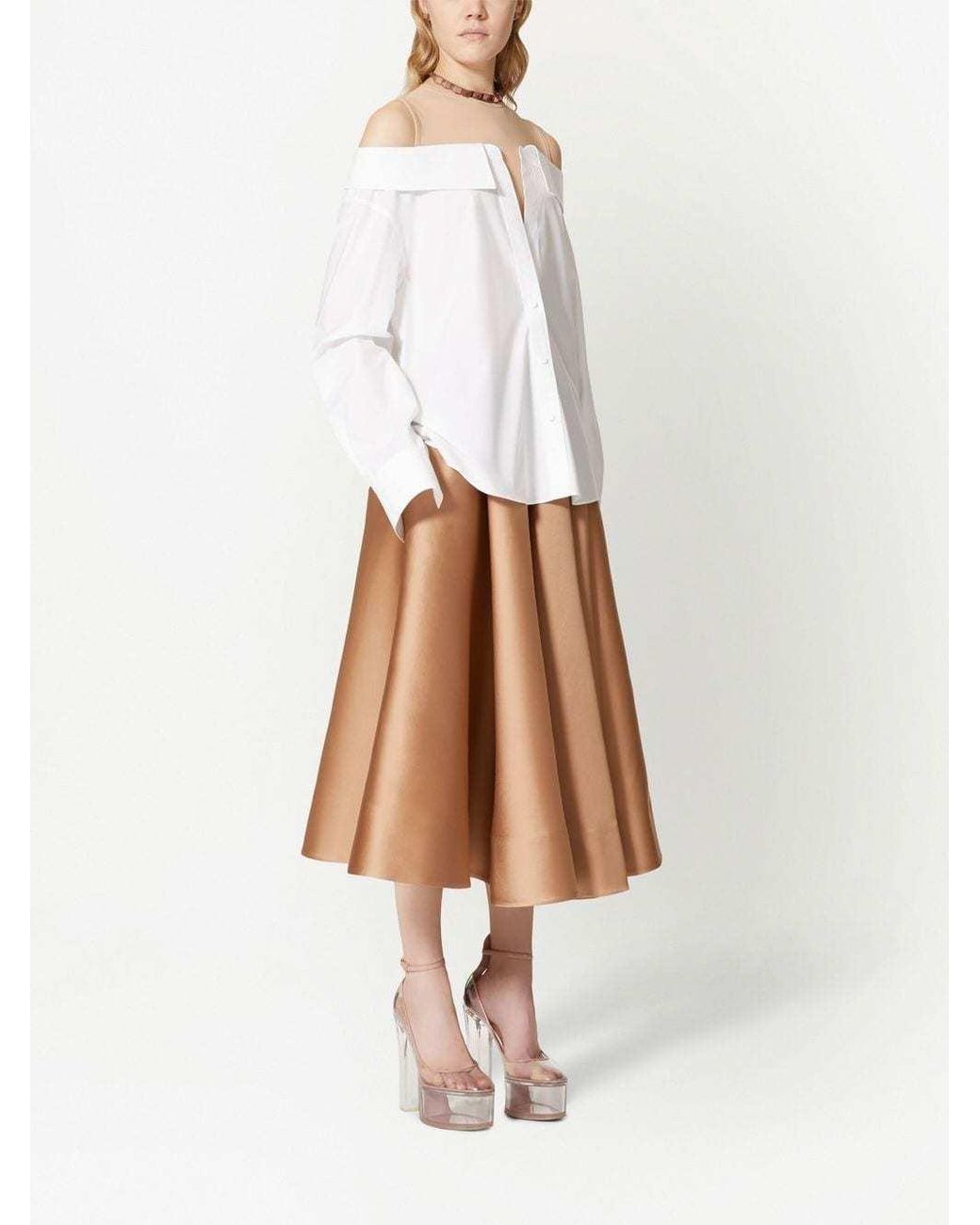 Valentino Brown High Waist Pleated Midi Skirt