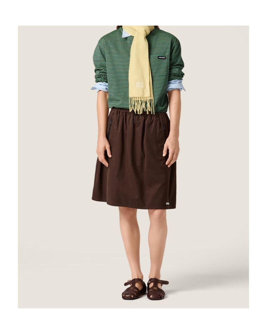 Miu Miu Brown Washed Gabardine Skirt