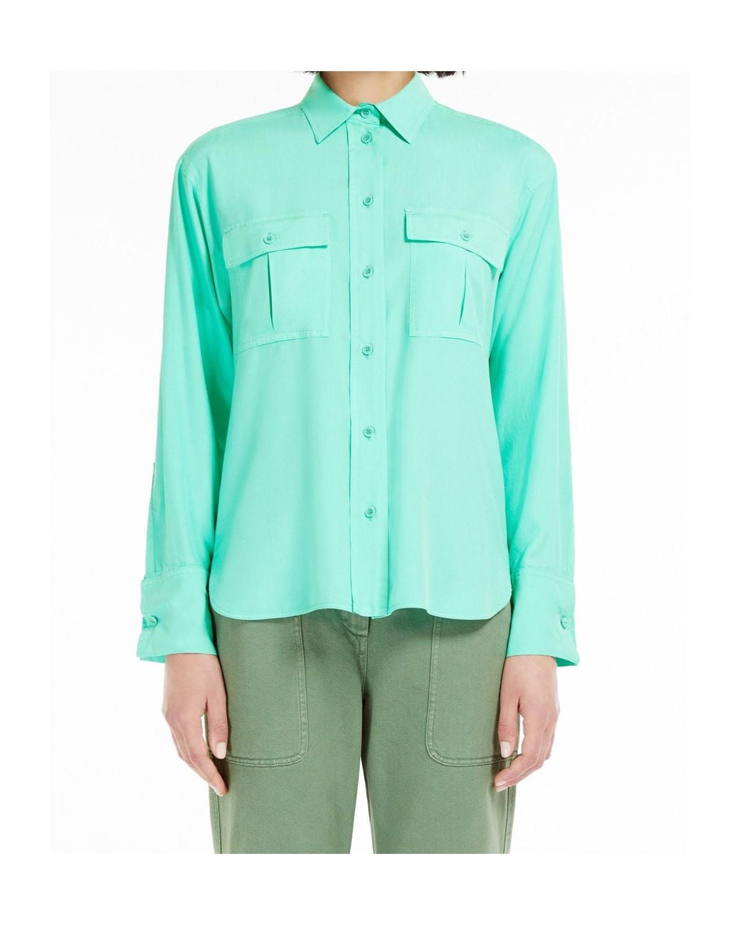 Max Mara Blue Buttoned Long-Sleeved Shirt