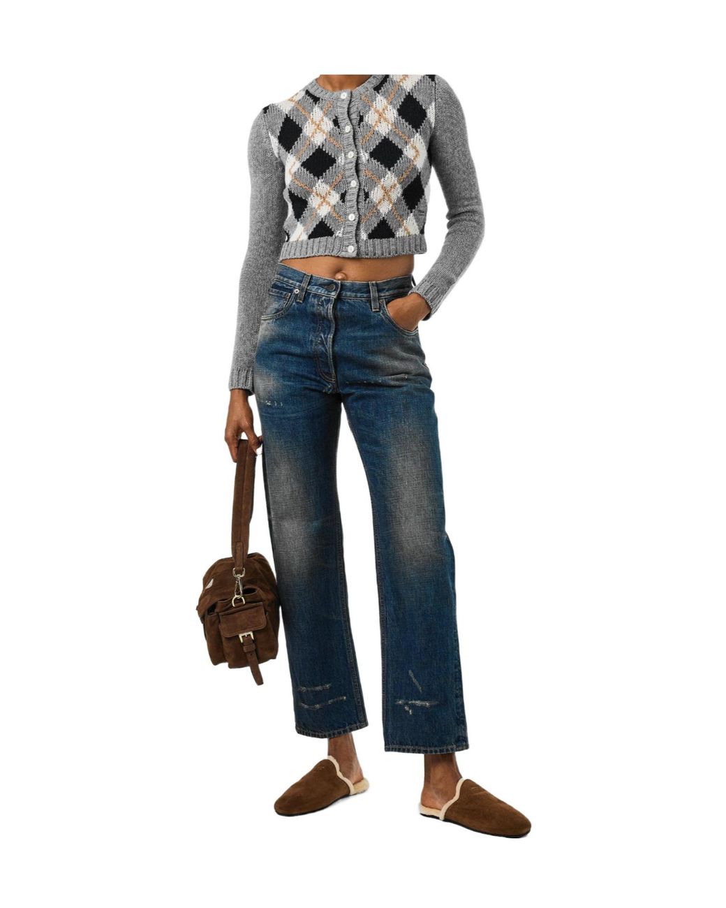 Prada Gray Cropped Knit Cardigan