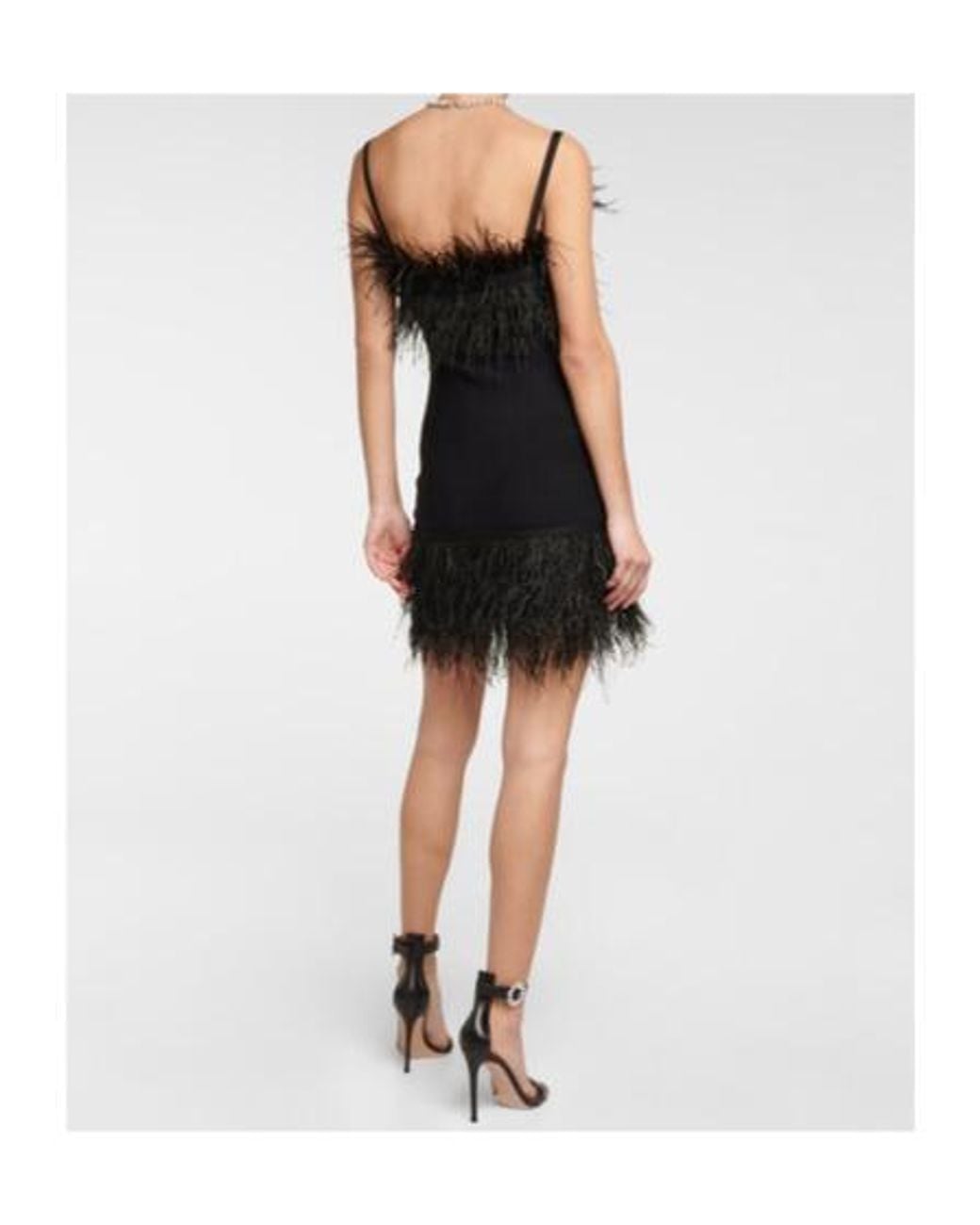 Staud Black Etta Feather-Trimmed Knit Minidress