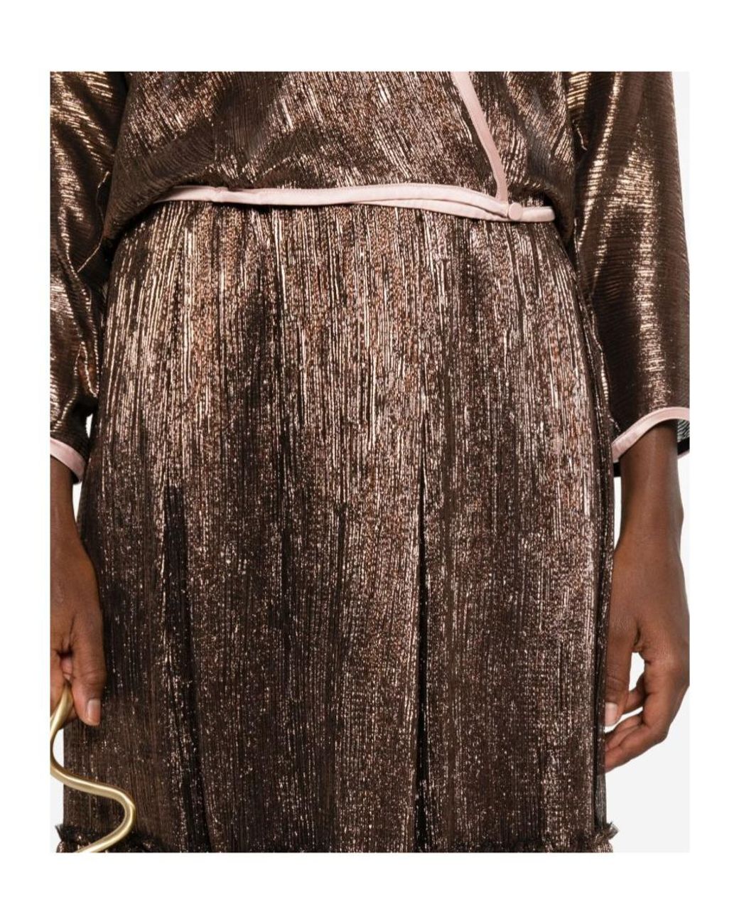 Forte_forte Brown Tiered Lamé Skirt