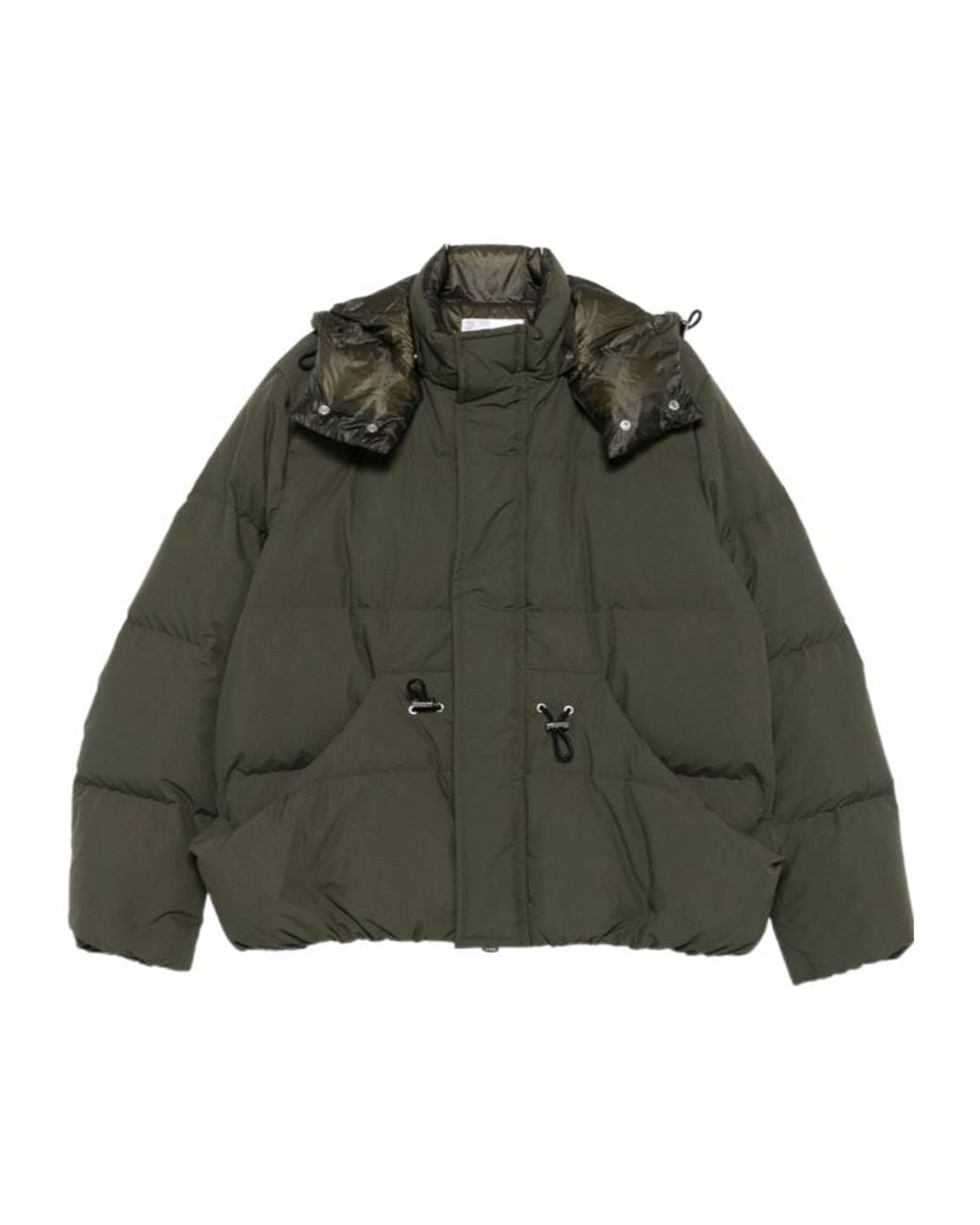 Sacai Green High Neck Hooded Puffer Jacket for men