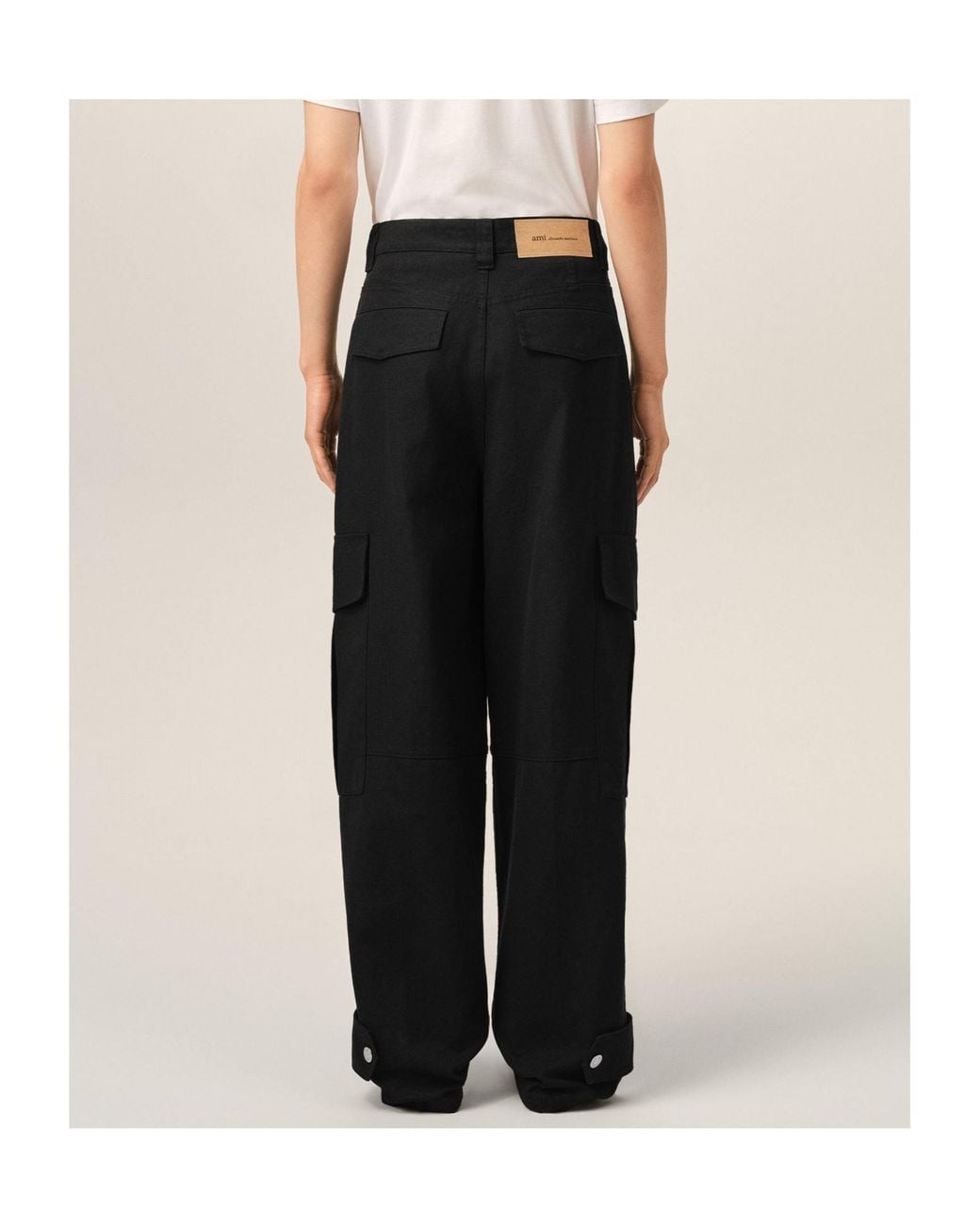 AMI Black Belt-Loop Cargo Trousers for men