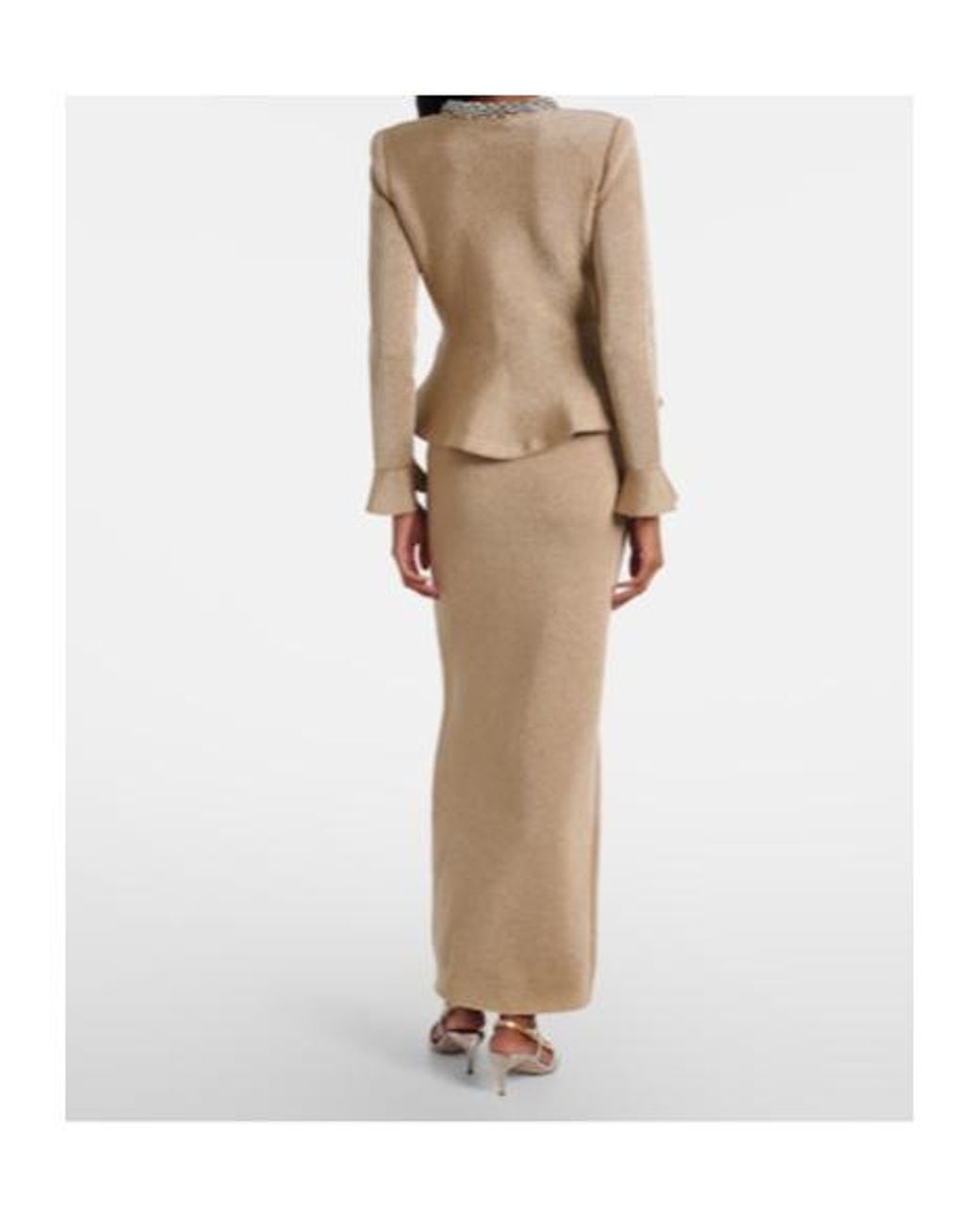 Self-Portrait Natural Crystal-Embellished Peplum Lamé Maxi Dress