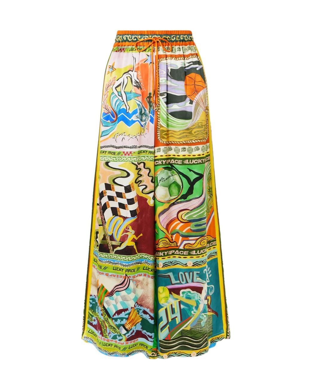 ALÉMAIS Green Printed Satin Wide Leg Pants