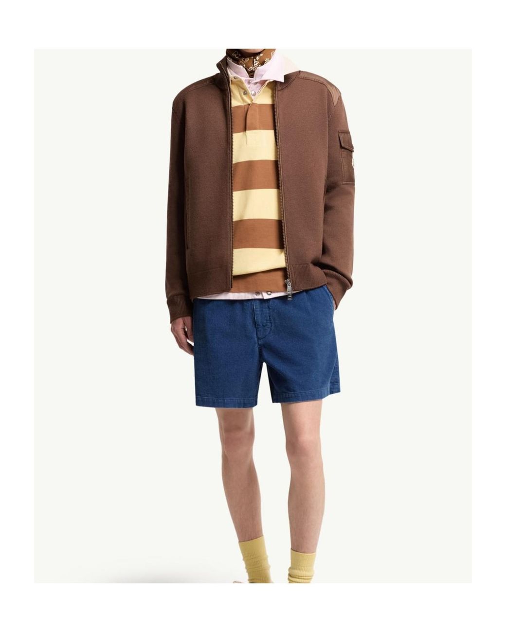 Moncler Brown Logo Patch High-Neck Cardigan for men