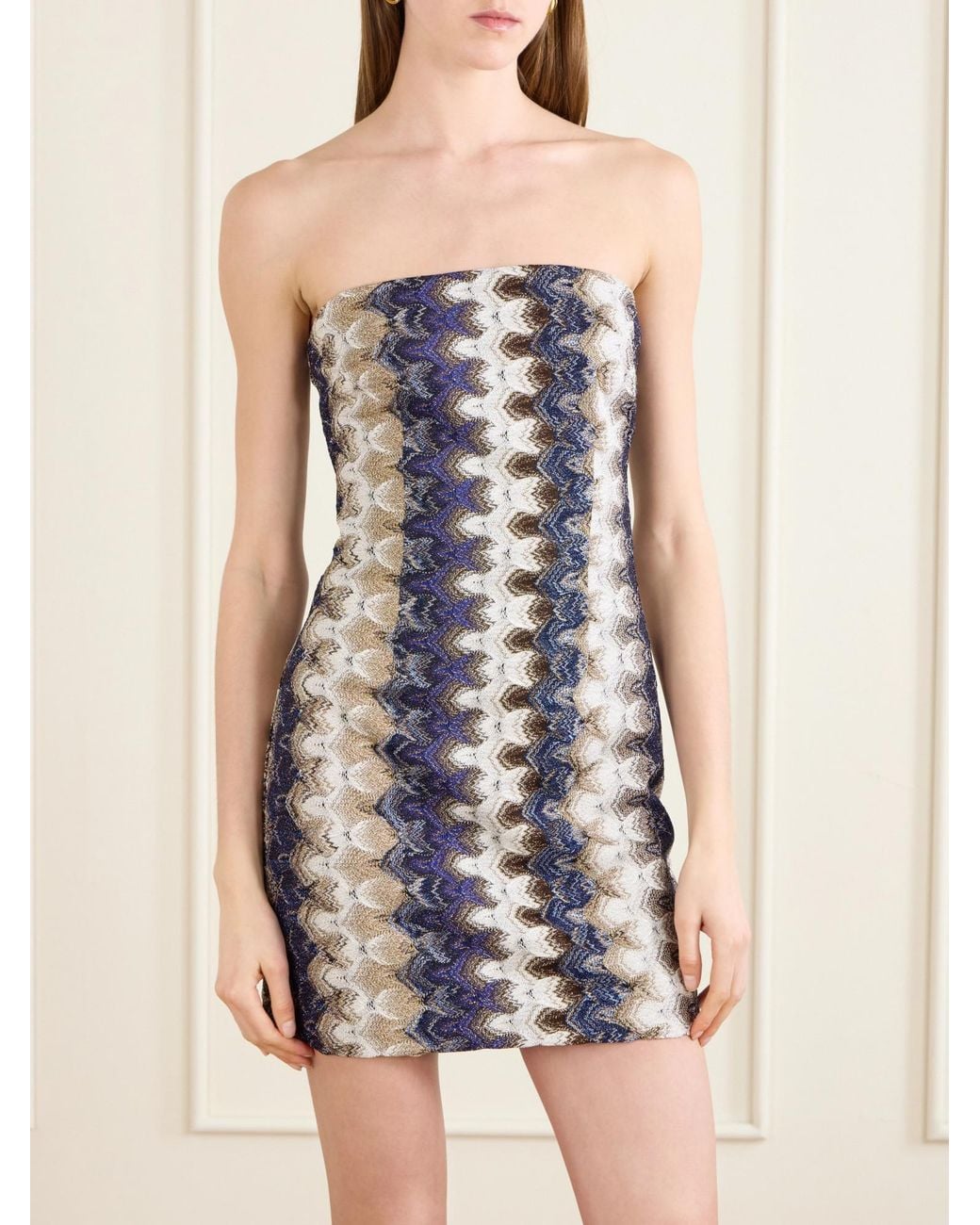 Missoni Blue Striped Metallic Crochet-Knit Mini Dress