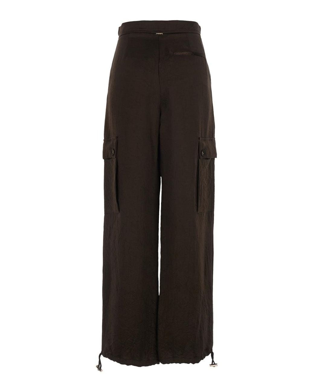 Twinset Black Froissé Satin Cargo Trousers