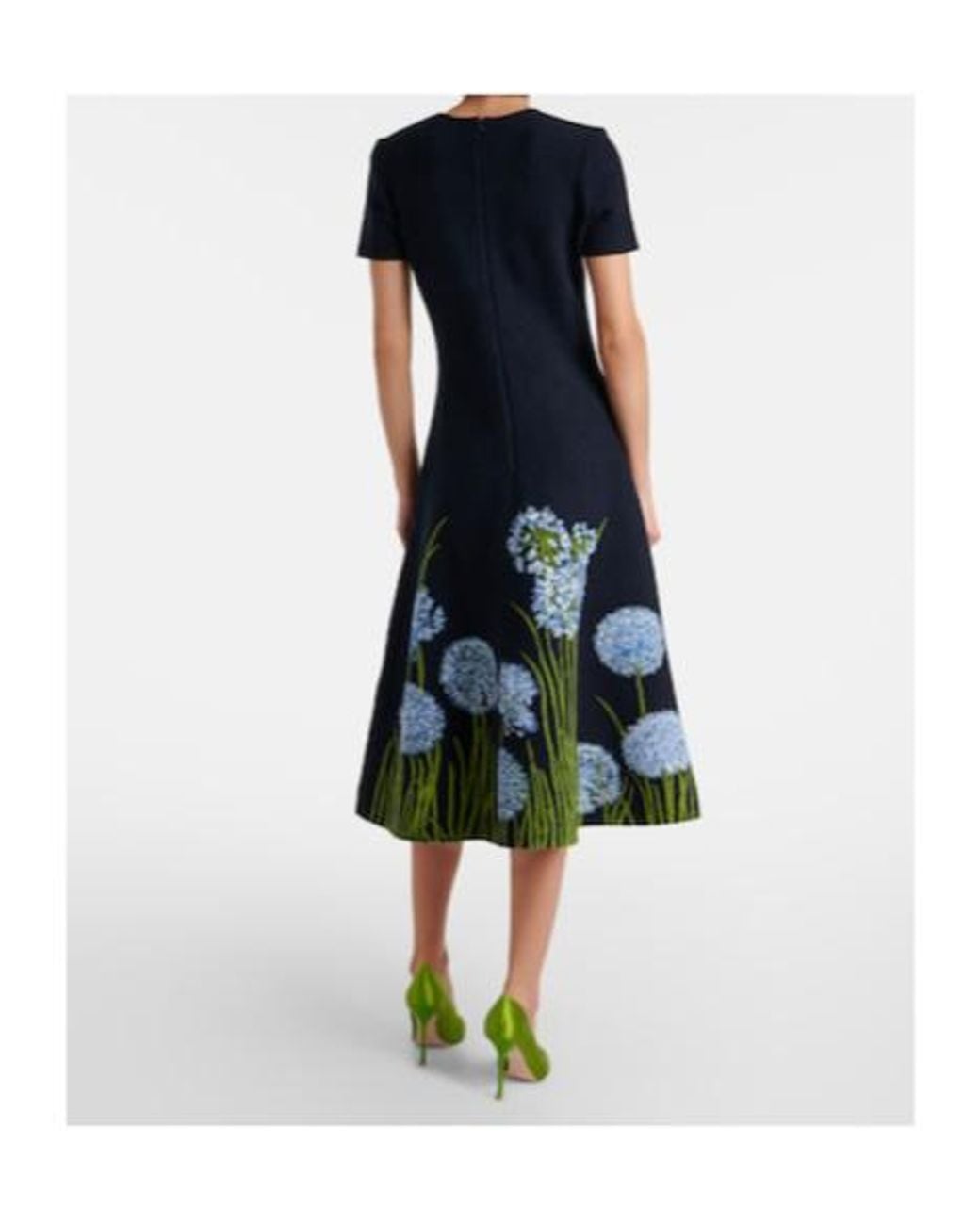 Oscar de la Renta Black Floral Jacquard Midi Dress