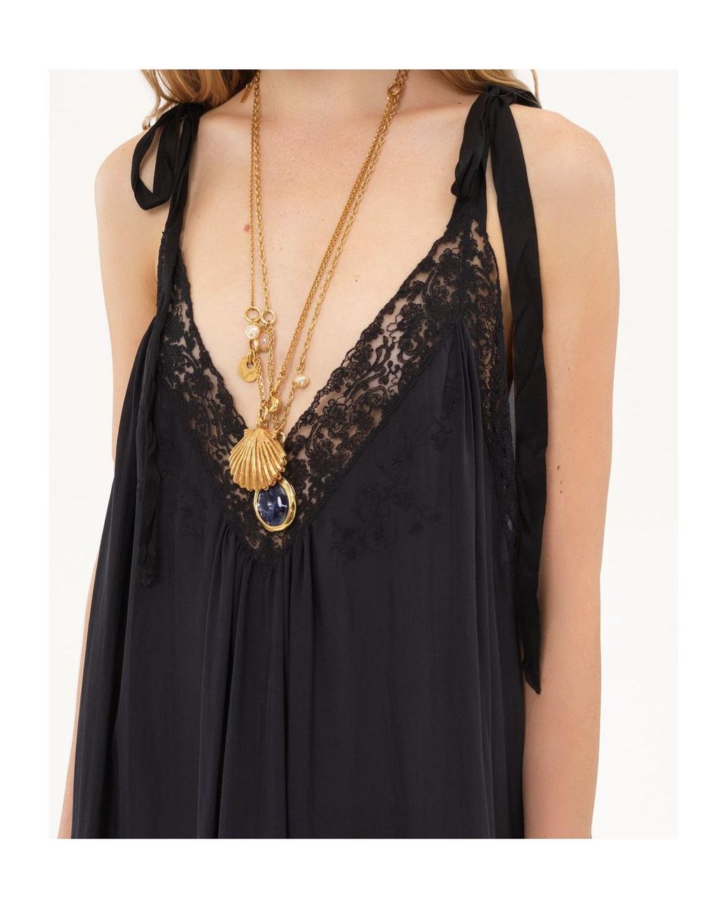 Chloé Black Silk And Lace Long Dress