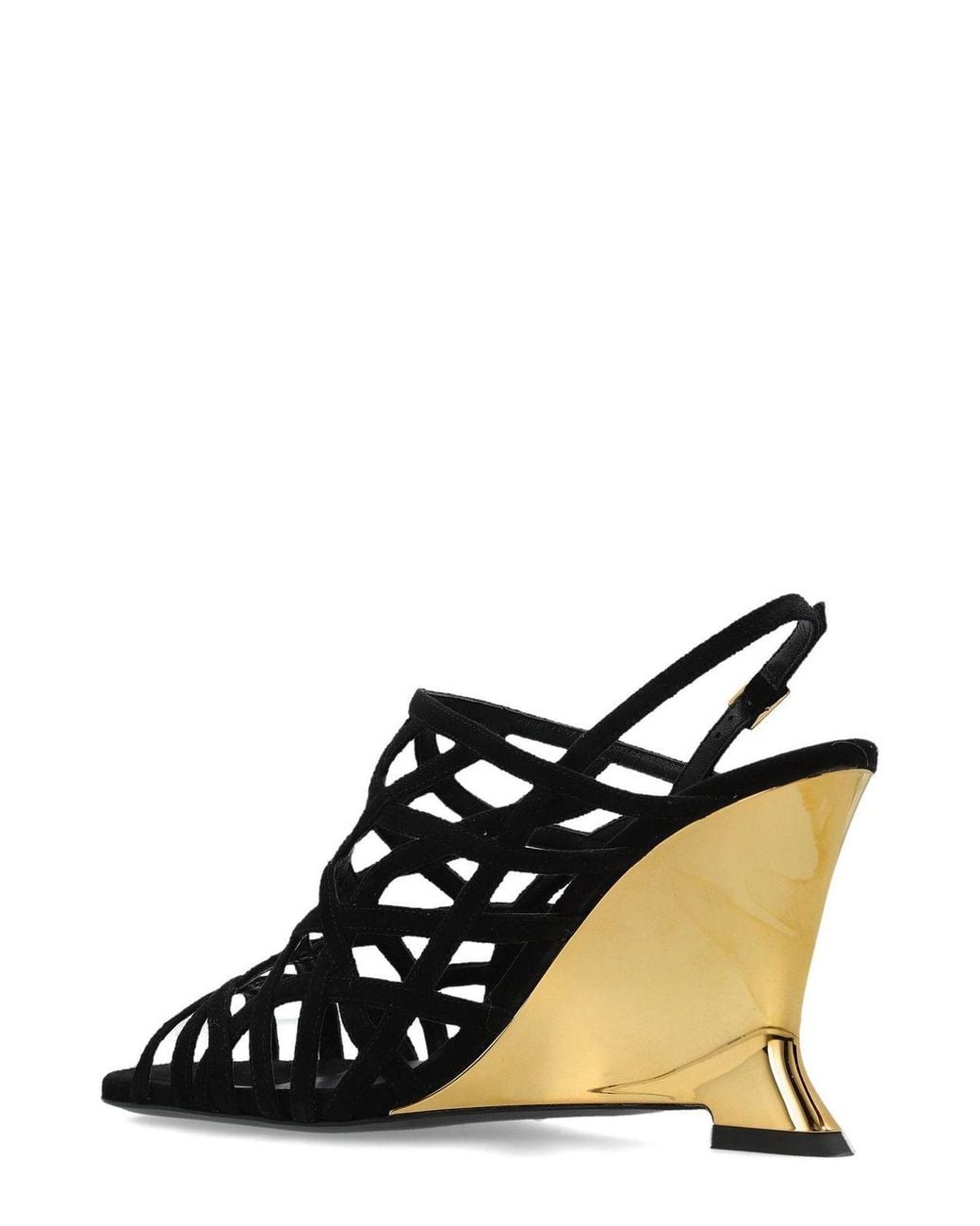 Balmain Black Cutout Wedge Heeled Sandals