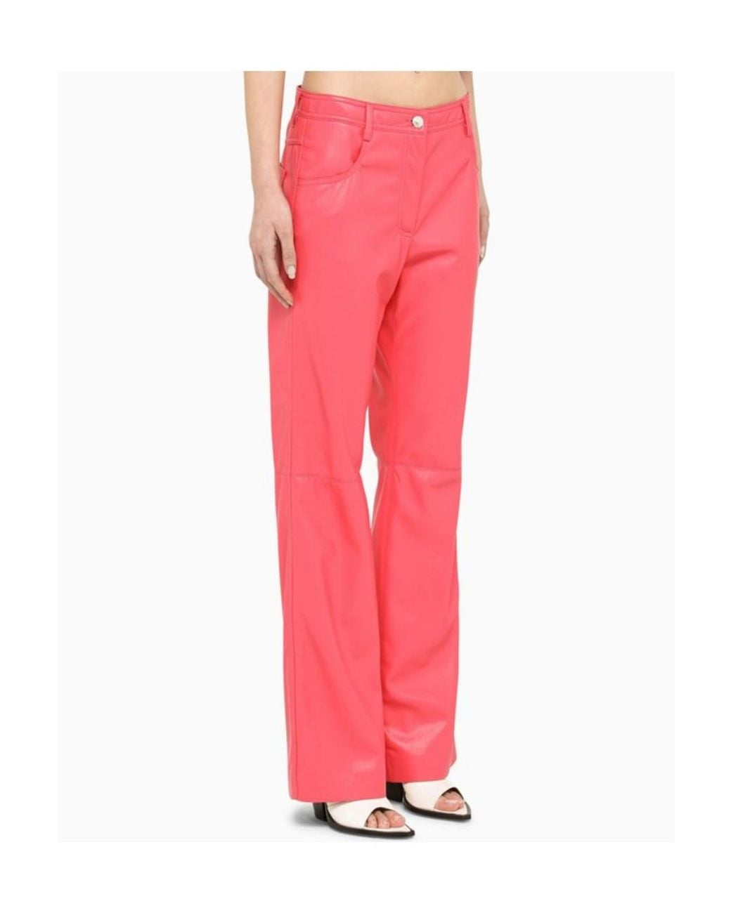 MSGM Pink Faux Leather Long Pants