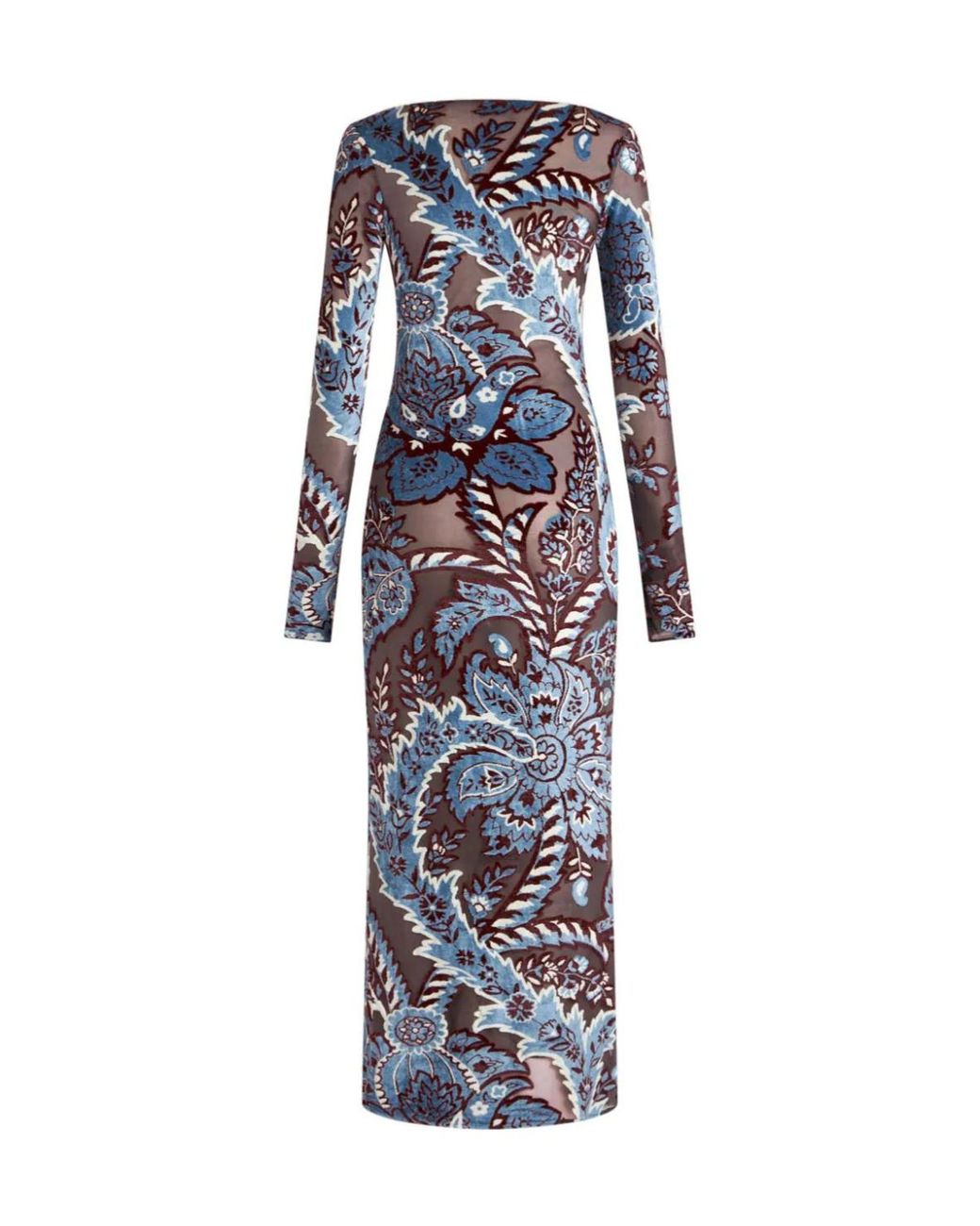 Etro Blue Jacquard Velvet Tulle Dress
