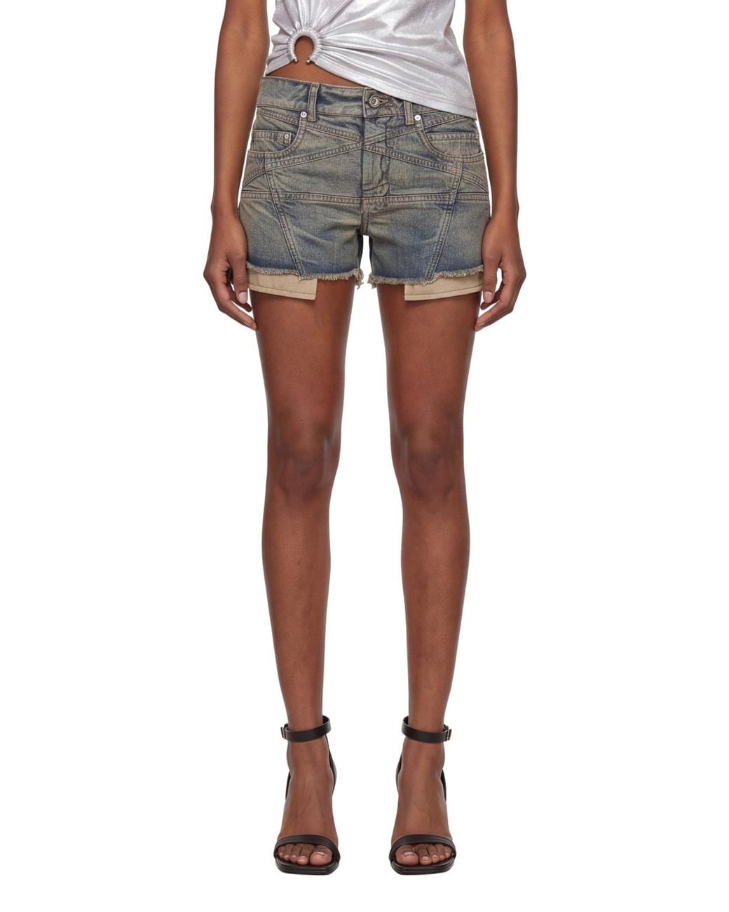 Rick Owens Gray Denim Shorts With Belt Loops