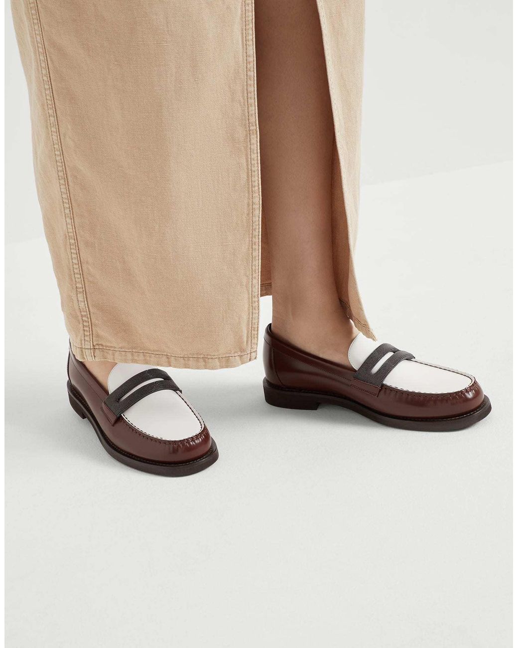 Brunello Cucinelli Brown Precious Clamp Minimal Penny Loafers
