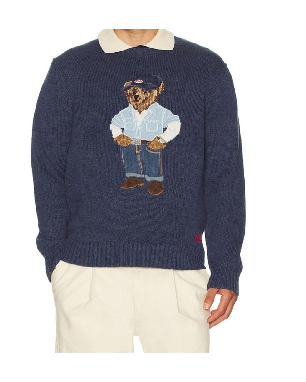 Polo Ralph Lauren Blue Bear-Embroidered Crew-Neck Sweater for men