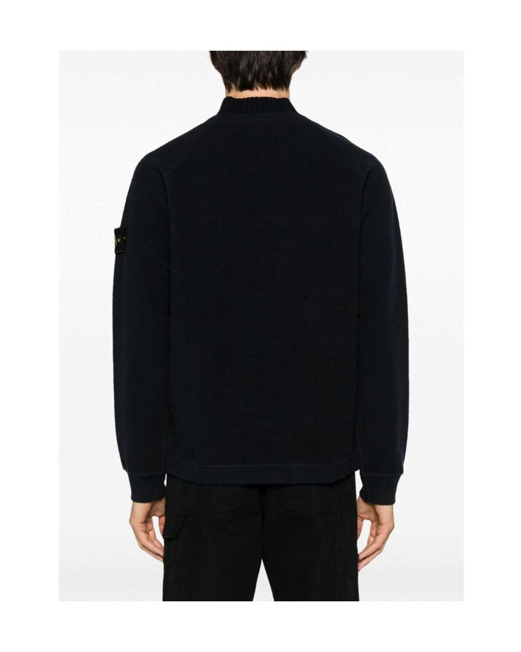 Stone Island Blue Compass-Motif Mock Neck Layered Sweatshirt for men