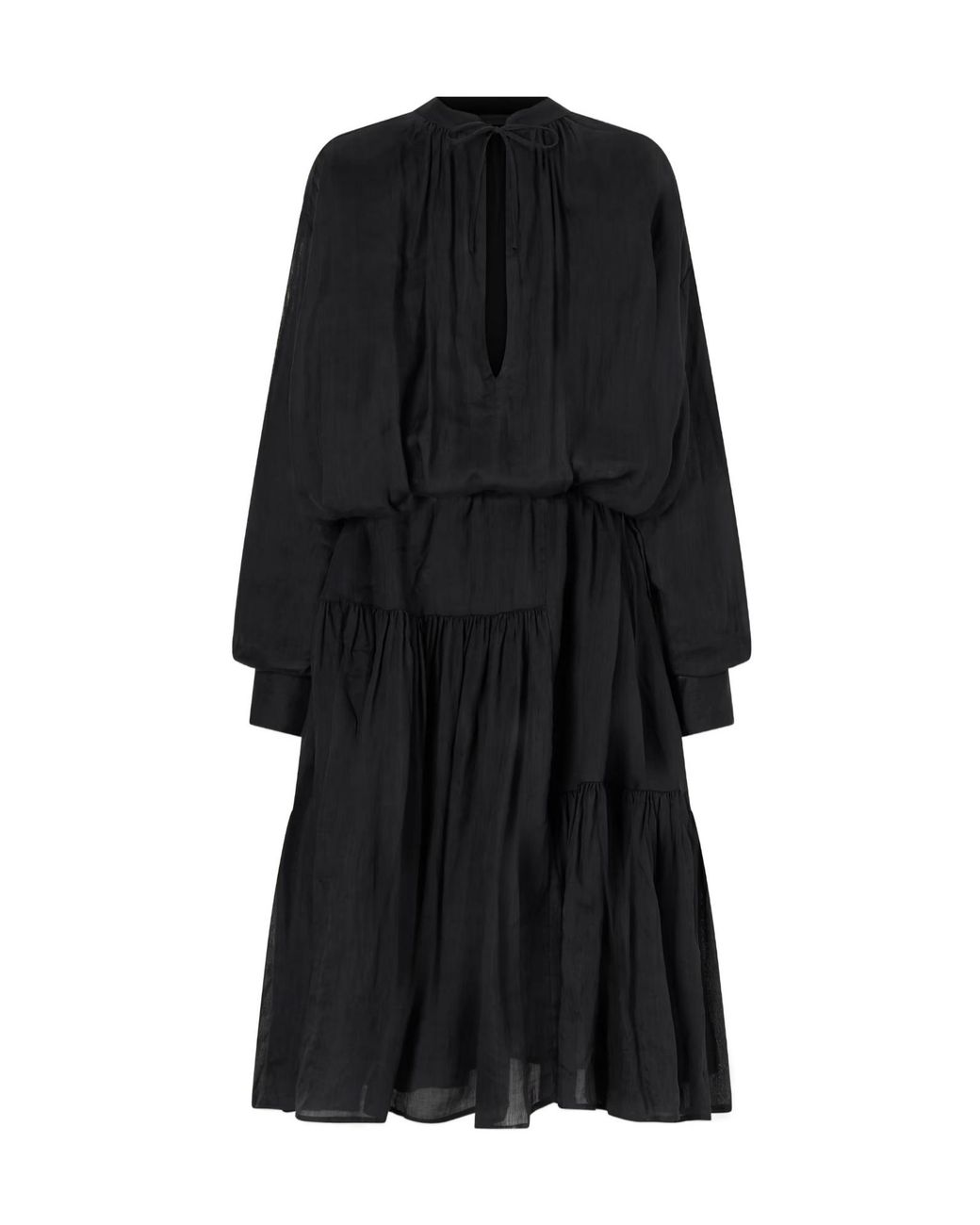 Dries Van Noten Black Pleated Ramie-Mousseline Midi Dress