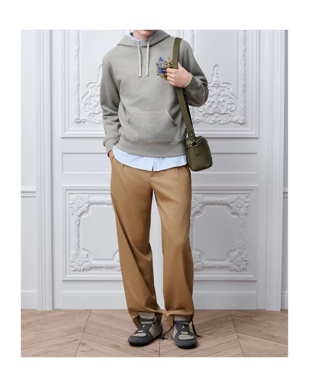 Dior Gray Hooded Sweatshirt With Blason Embroidery, Relaxed Fit for men