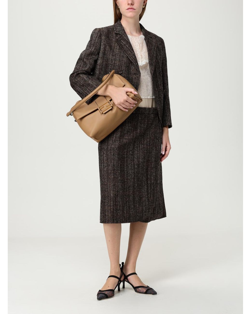 Fendi Brown Trompe-L'Oeil Effect Panelled Midi Dress