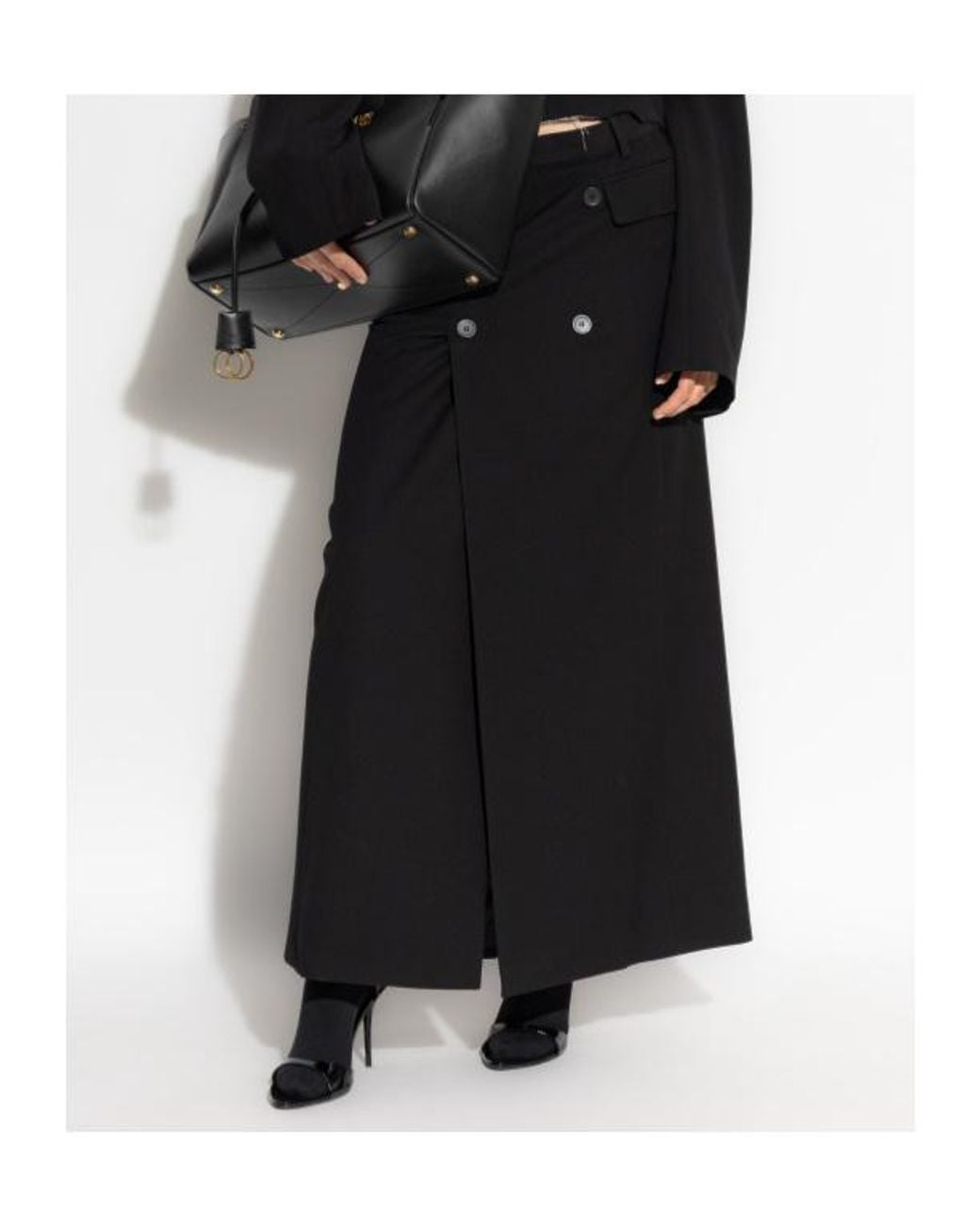 Balenciaga Black Decorative Buttons Maxi Skirt