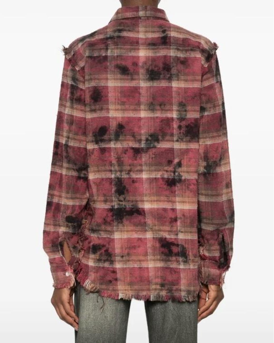 R13 Red Distressed Effect Fringed Shirt