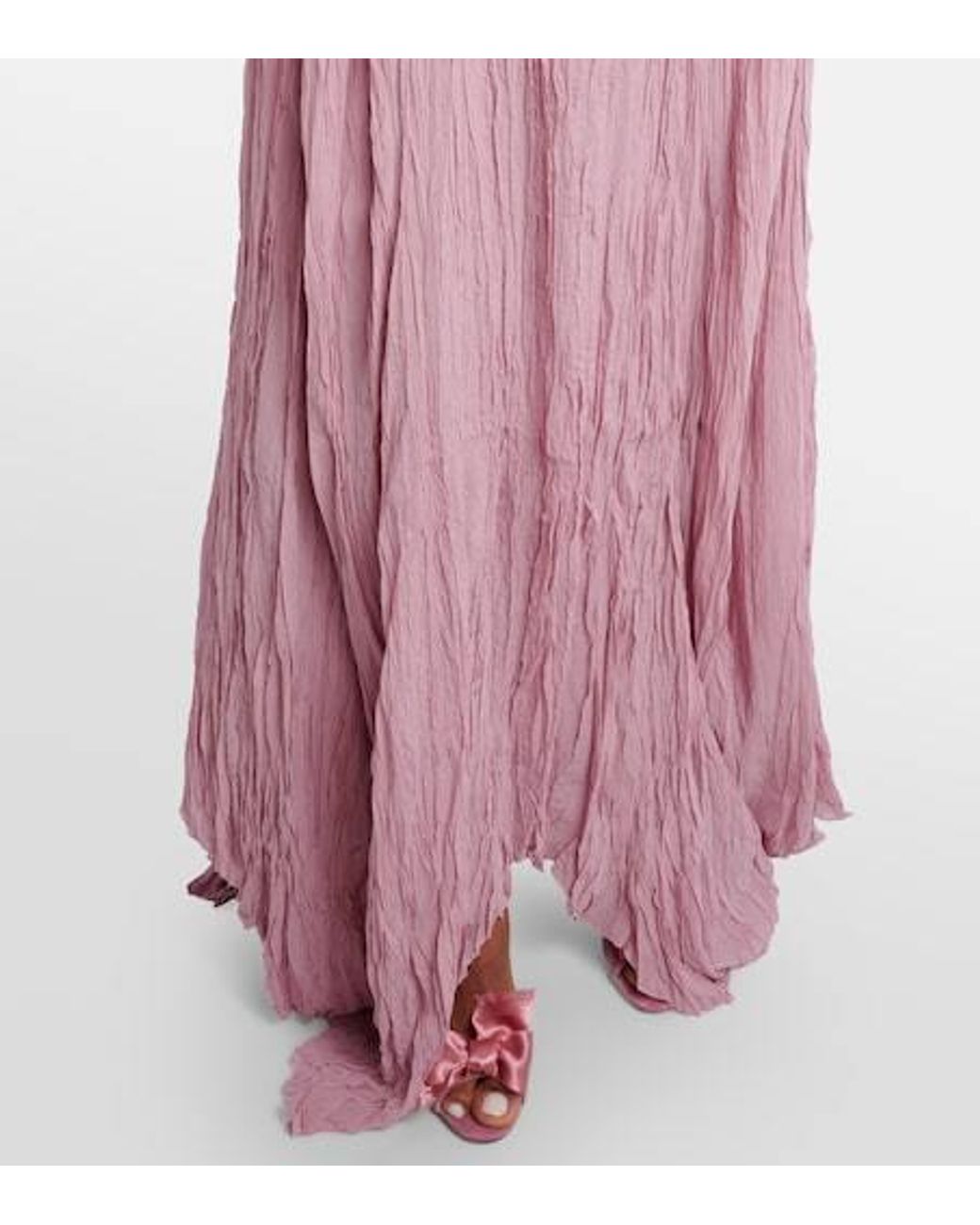 Blumarine Pink Lace-Trimmed Plisse Georgette Gown
