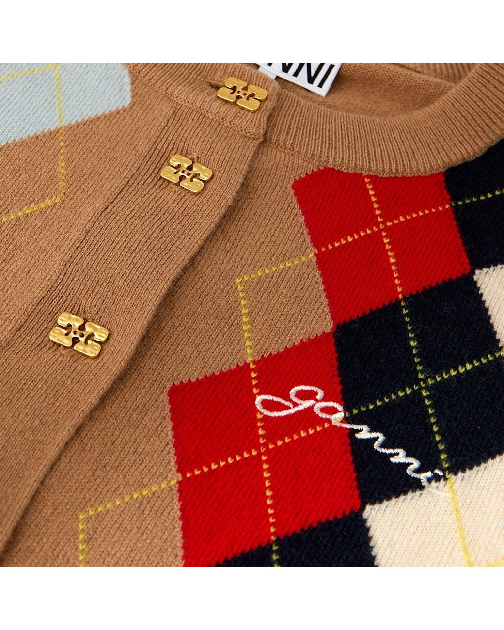 Ganni Multicolor Plaid Versatile Cardigan