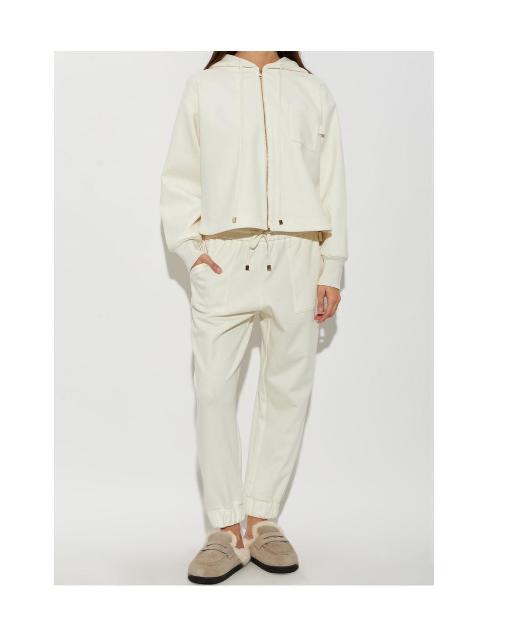 Fabiana Filippi White Cropped Zip-Up Hoodie