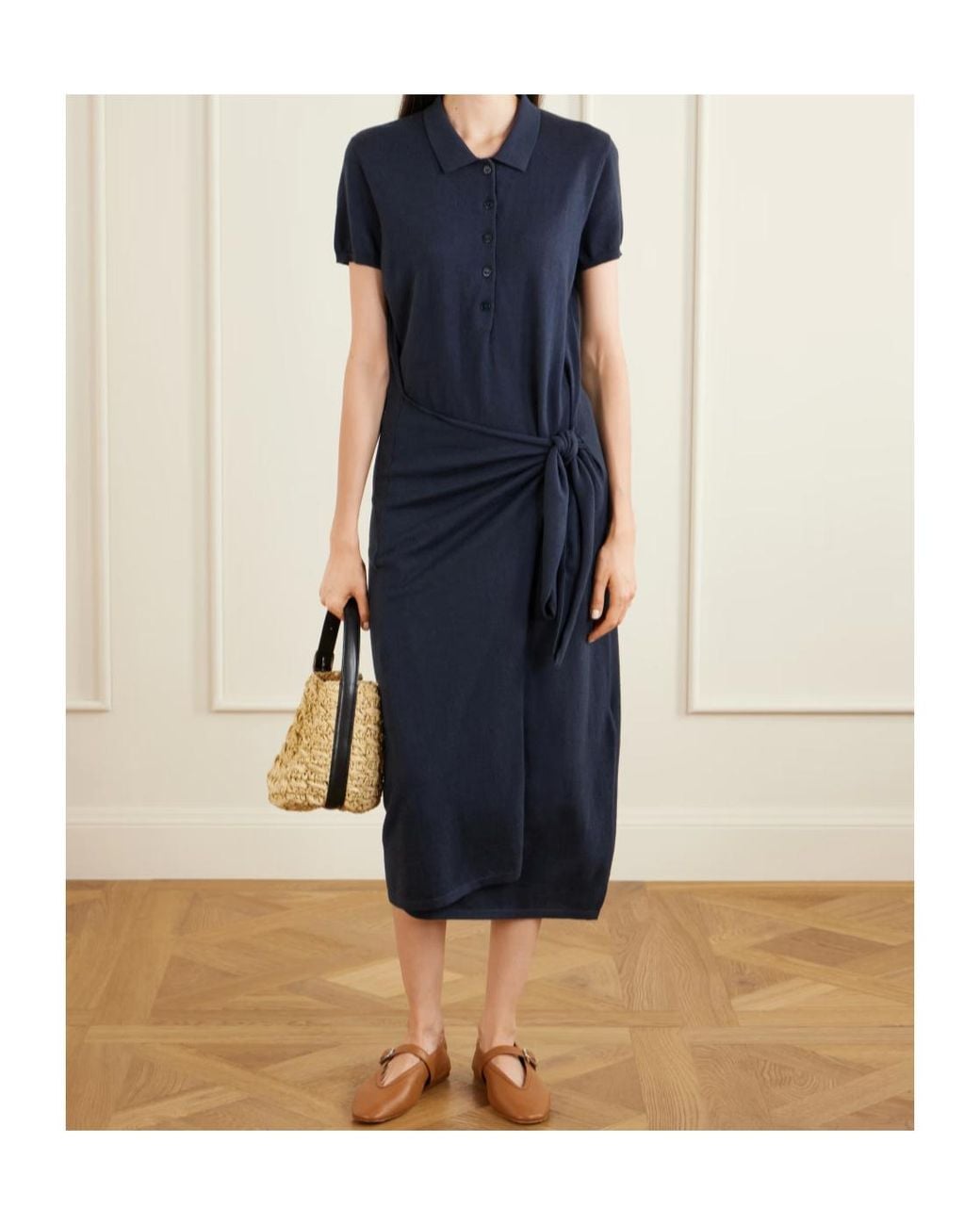 Lisa Yang Blue Anthea Tie-Detailed Cotton And Cashmere-Blend Midi Dress