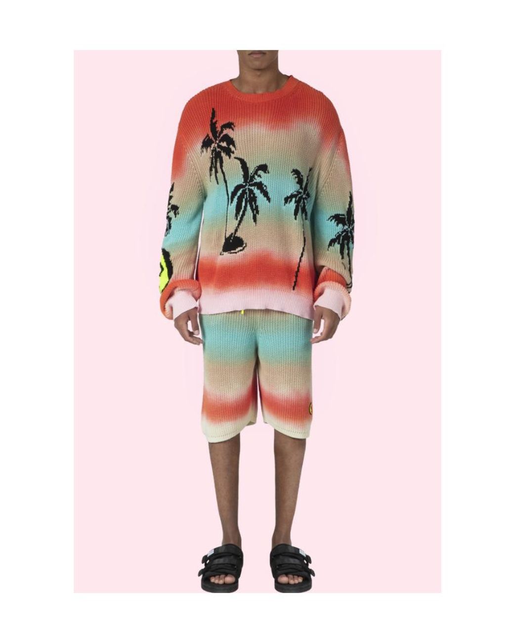 Barrow Red Plam Tree Graphic Intarsia Crewneck Sweater for men