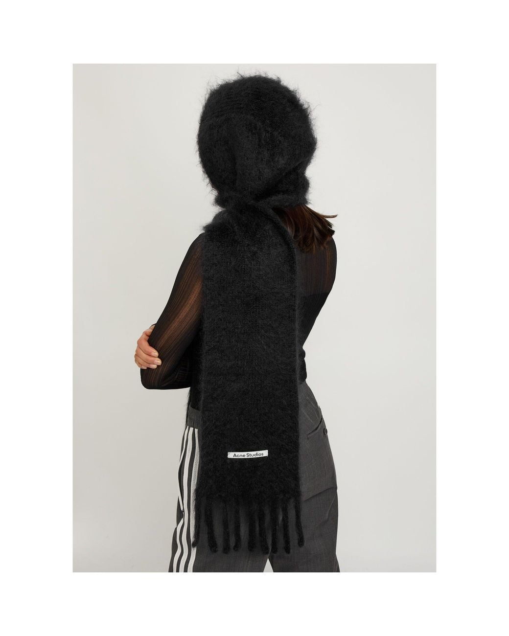 Acne Black Hooded Wool Knitted Scarf for men