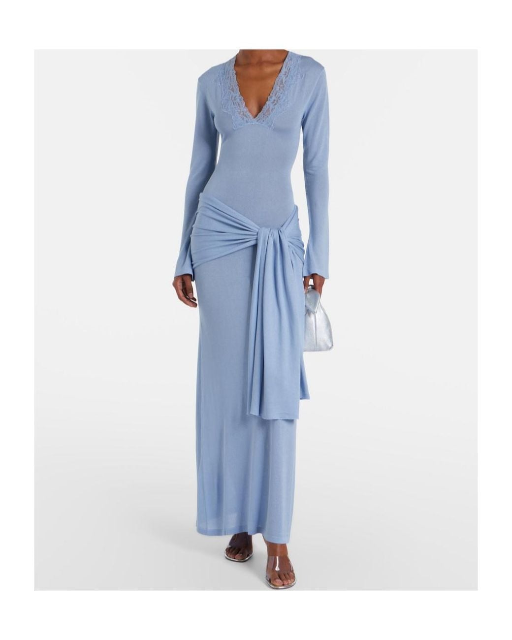 AYA MUSE Blue Lace-Trimmed Maxi Dress