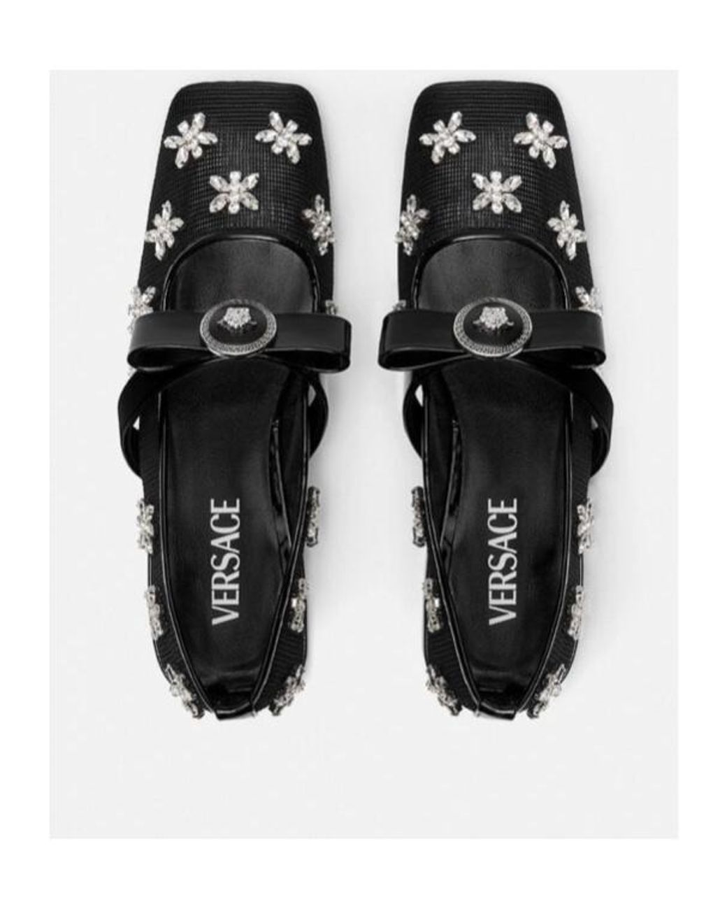Versace Black Mesh Gianni Ribbon Ballerinas