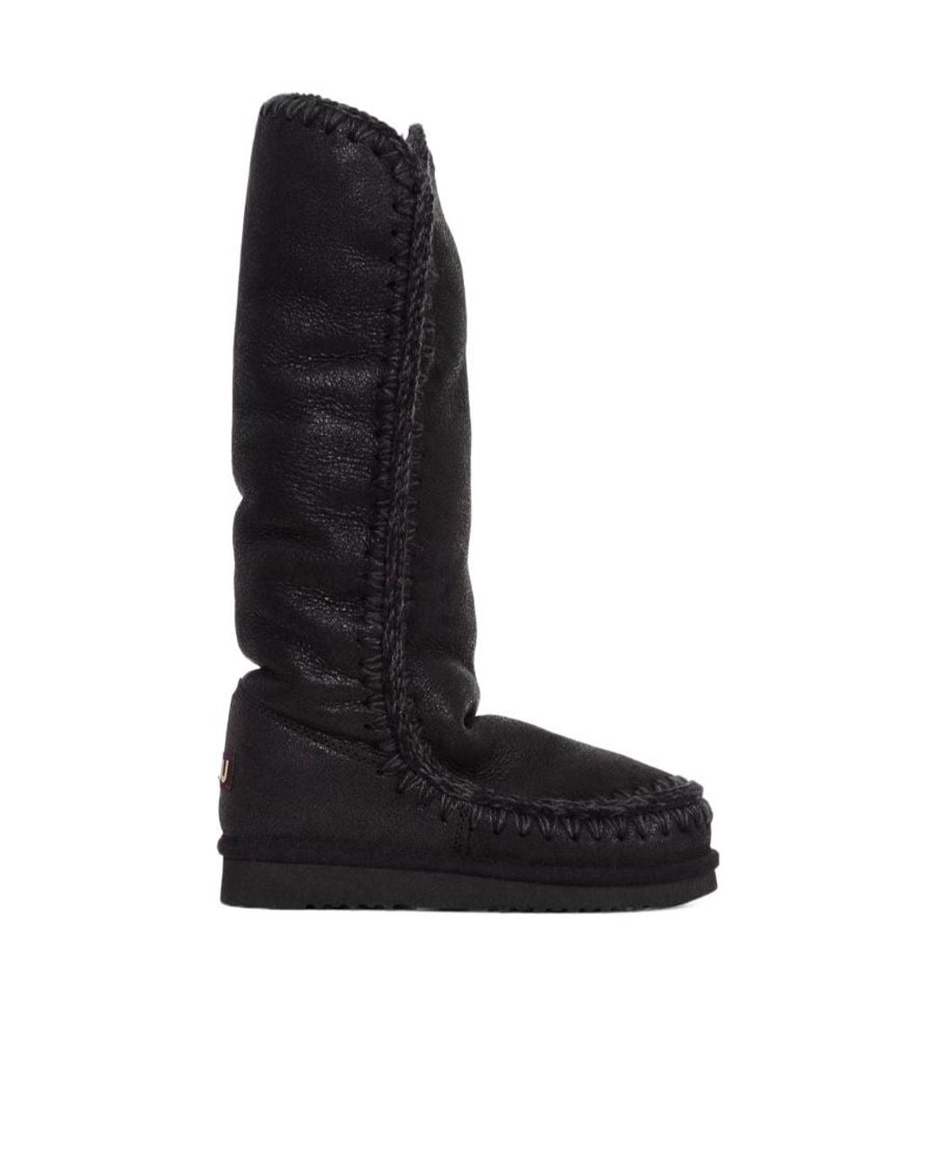 Mou Black Eskimo 40 Metallic-Finish Contrast Stitched Boots