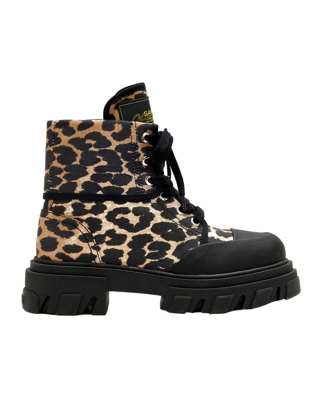 Ganni Black Trail Leopard-Printed Lace-Up Combat Boots