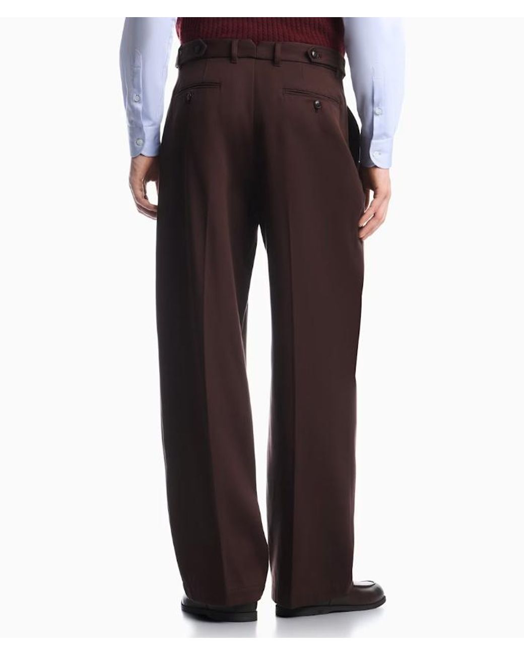 Emporio Armani Brown Pleated Cotton Trousers With A High Waist And Straight Leg for men