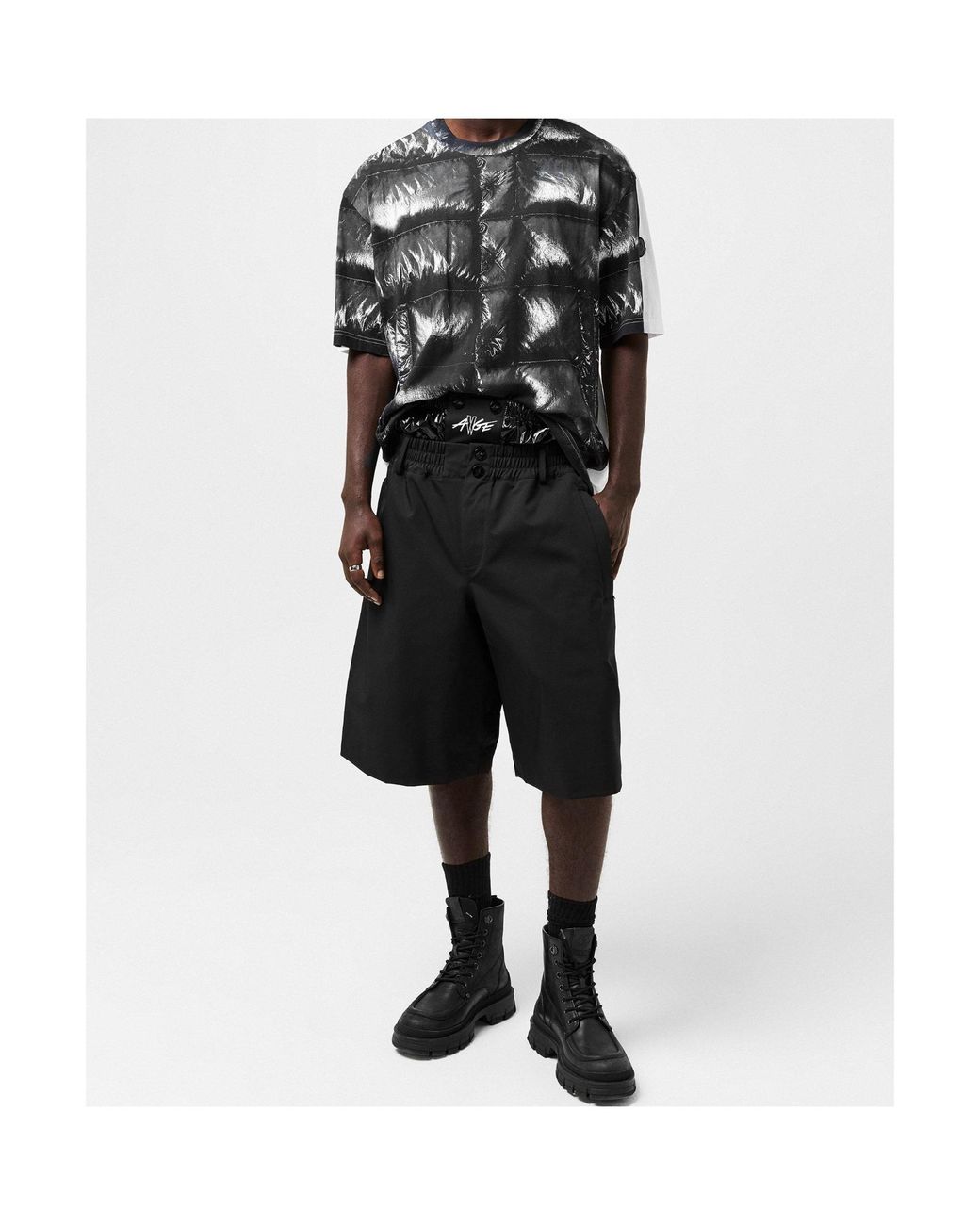 Moncler Black Printed Crew Neck T-Shirt for men